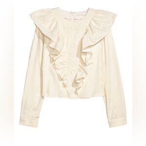 H&M flounced cotton embroidered eyelet blouse | size 12